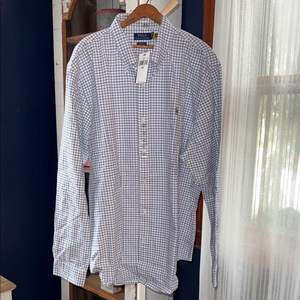 Polo by Ralph Lauren Men's Plaid Shirt in White and Blue